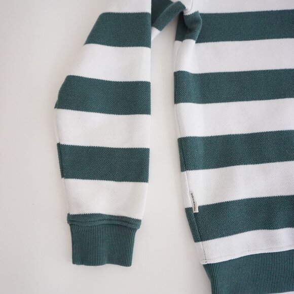 French Clique Polo Club Green White Rugby Stripe Quarter Zip Preppy Pullover M - Picture 7 of 9
